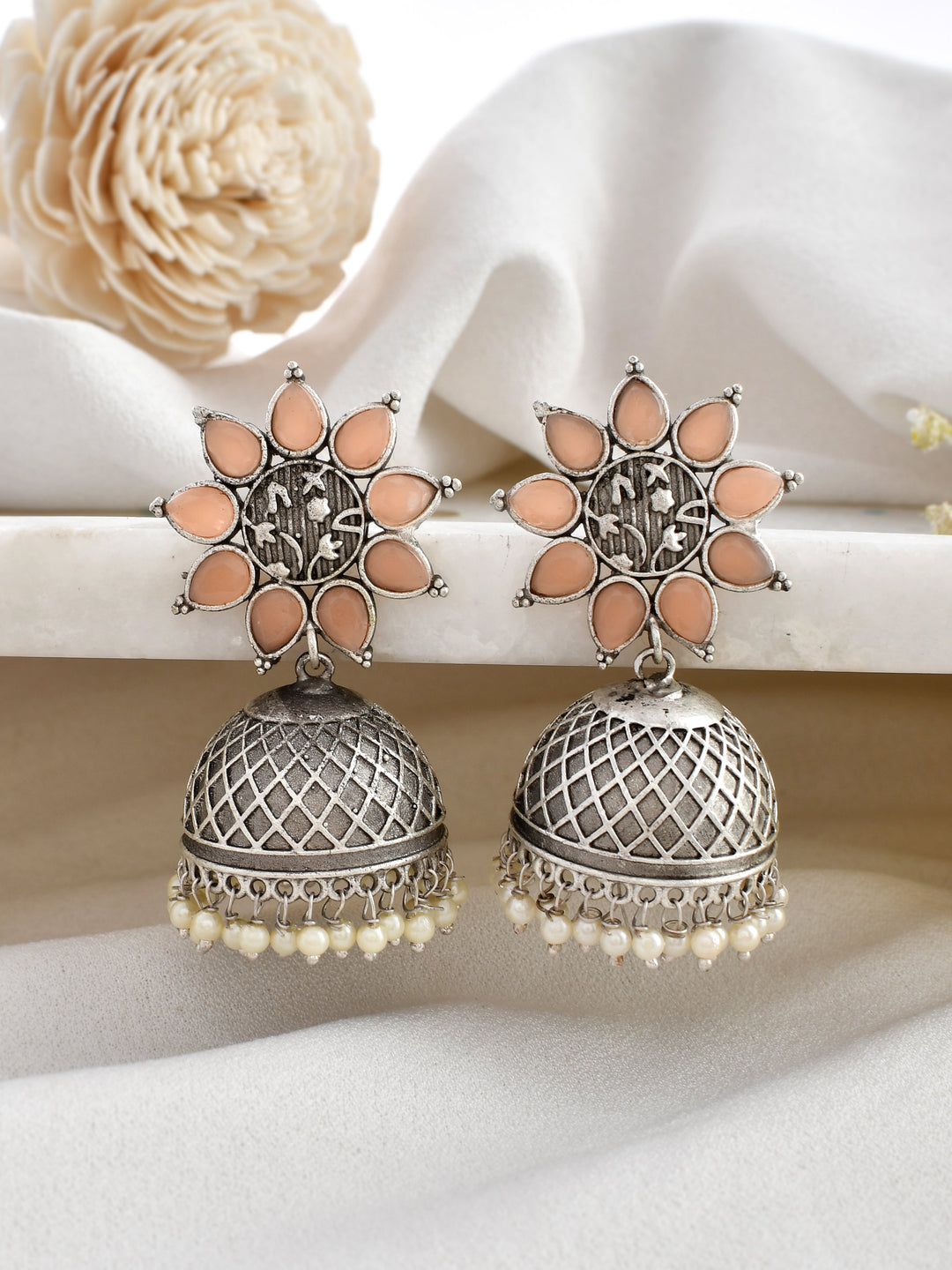 Peachy Pearl Jhumki Gems