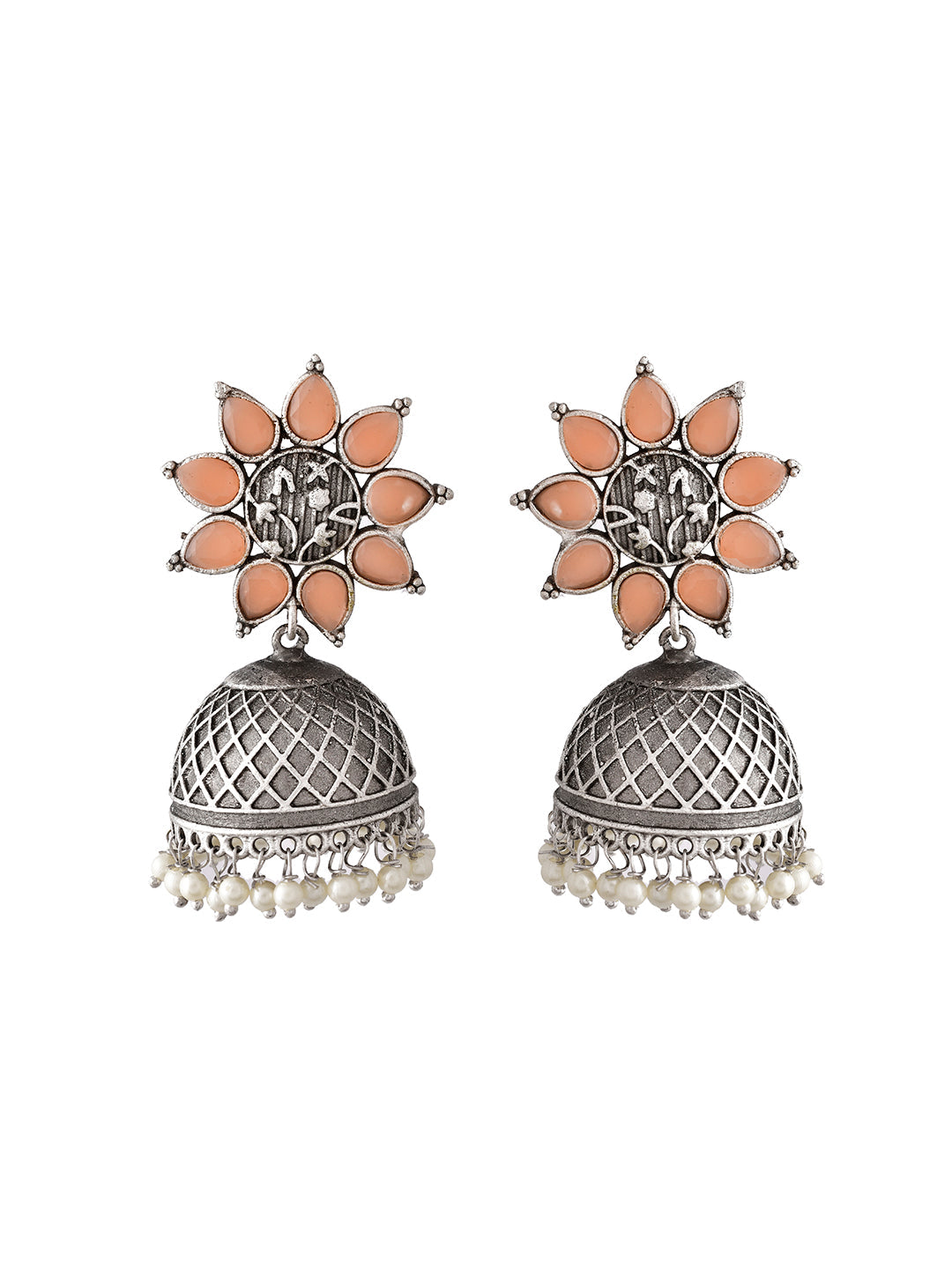 Peachy Pearl Jhumki Gems