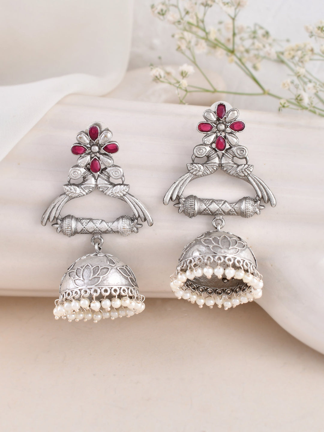 Silver Cascade Jhumkis