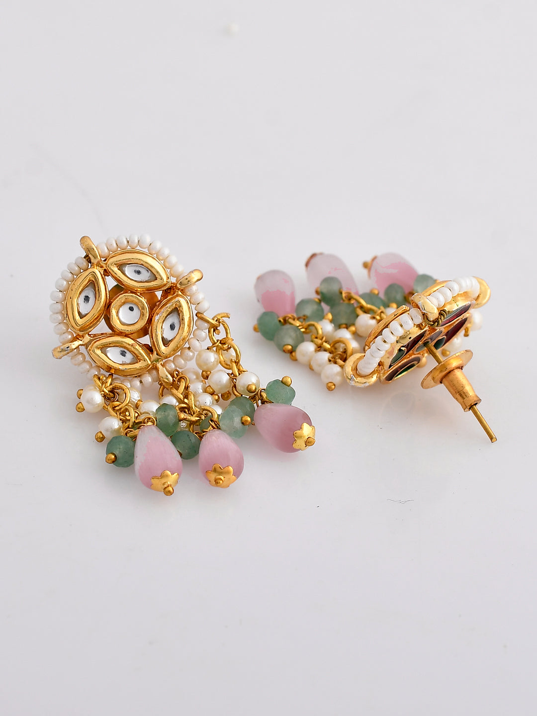 Dastoor Gold-Plated Peach Kundan Studded Jewellery Set