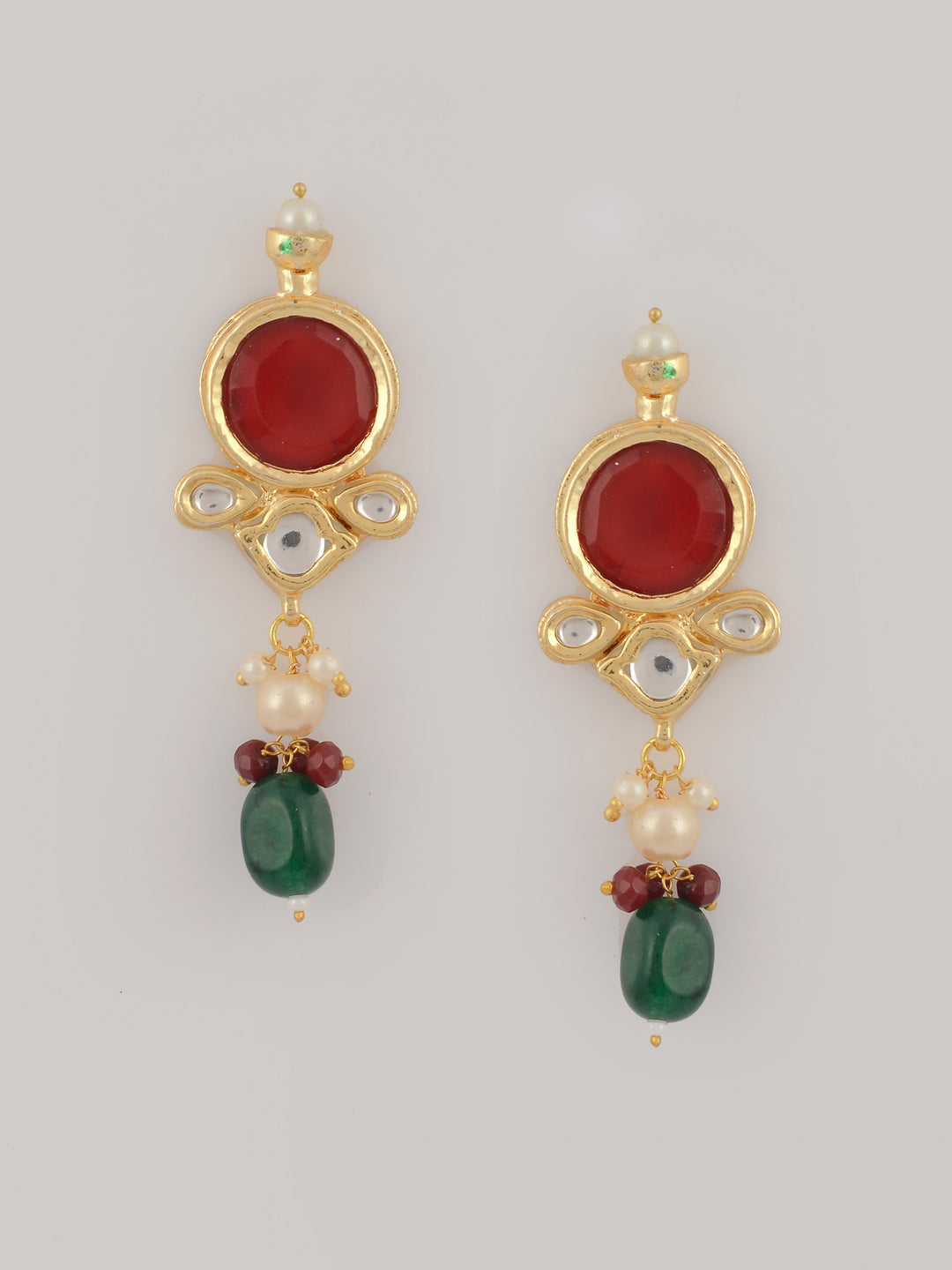 Dastoor Gold-Plated Red Kundan Studded Jewellery Set