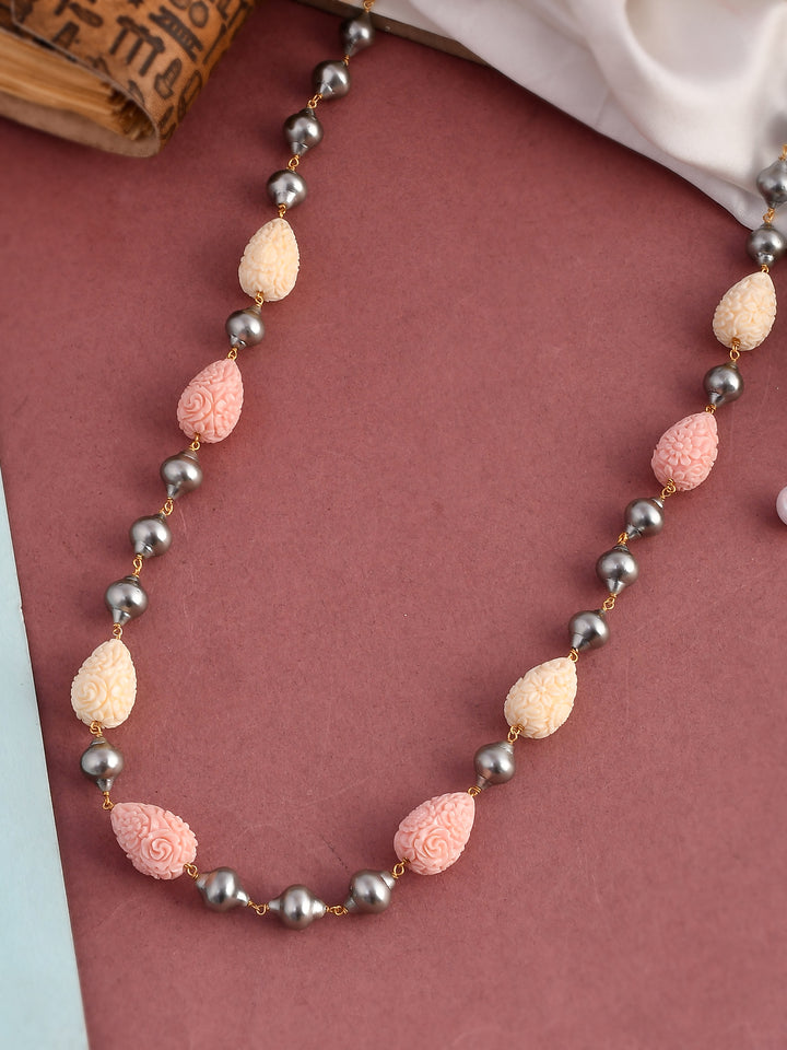Dastoor Gold-Toned  Peach-Coloured Brass Gold-Plated Necklace
