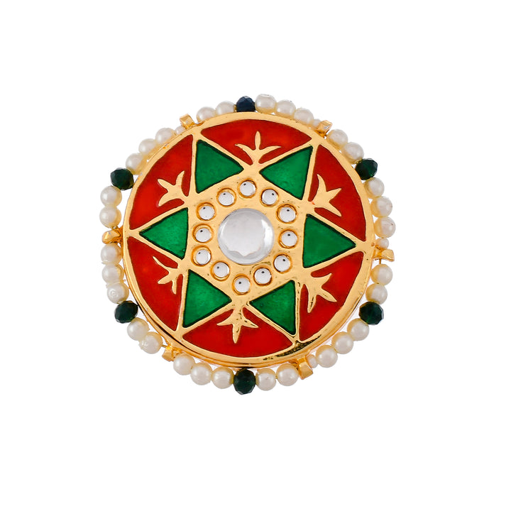 DASTOOR Women Gold-Plated White Kundan Studded Exclusive Meenakari Adjustable Ring