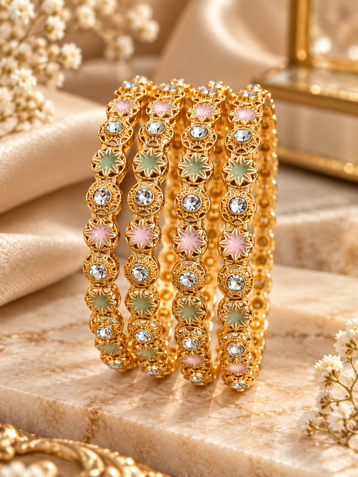 Pastel Meenakari CZ Gold Bangle Set of 4