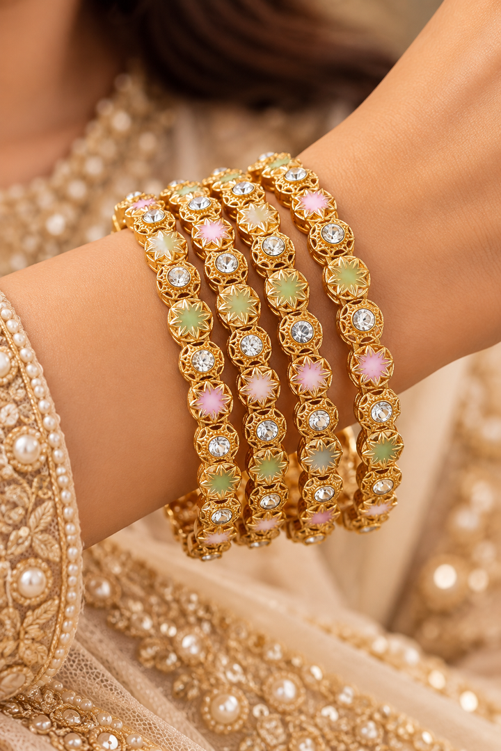 Pastel Meenakari CZ Gold Bangle Set of 4