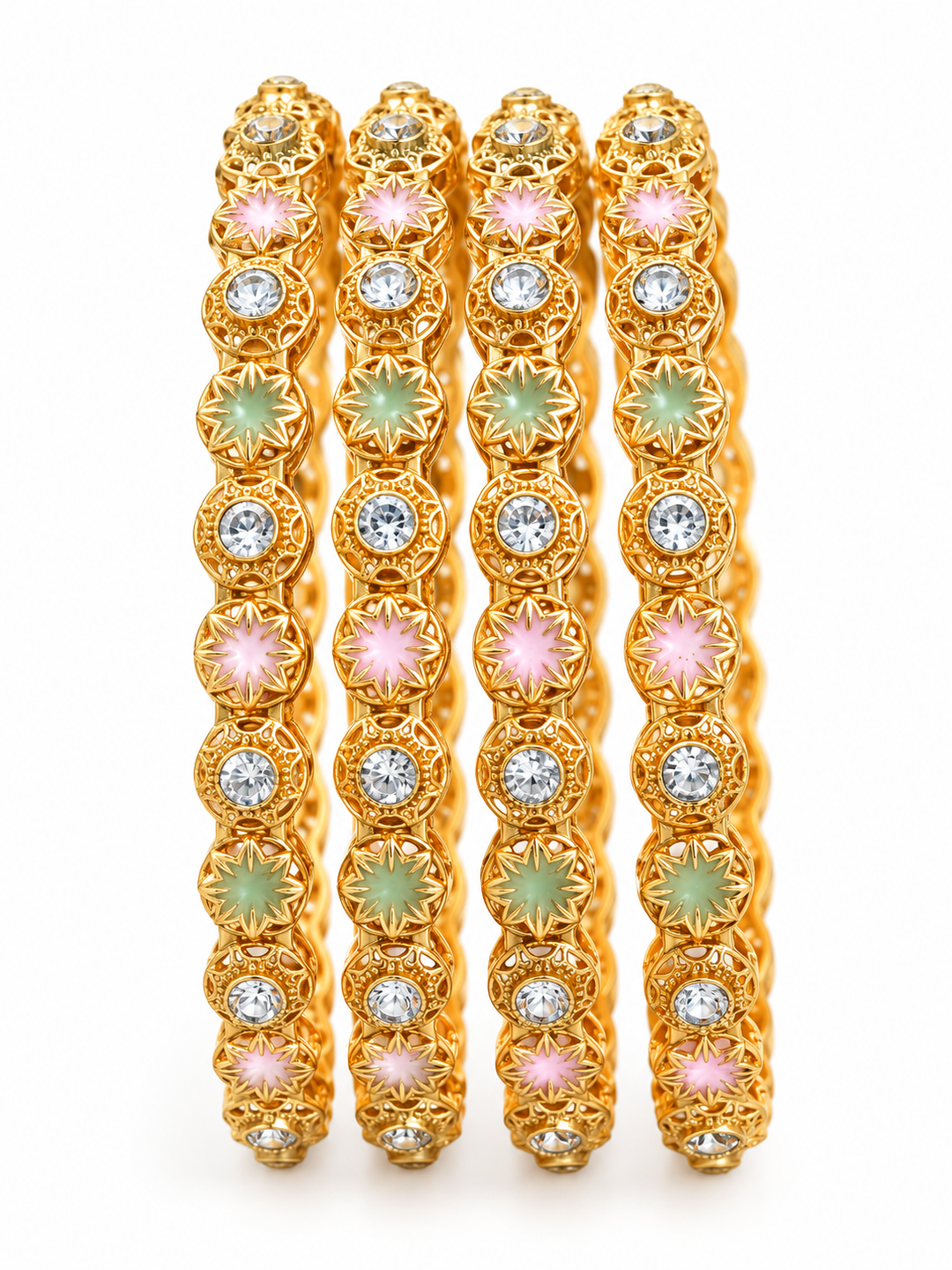 Pastel Meenakari CZ Gold Bangle Set of 4