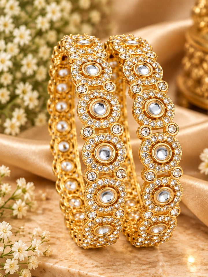 Classic Clear Kundan Halo Antique Gold Bangle Set