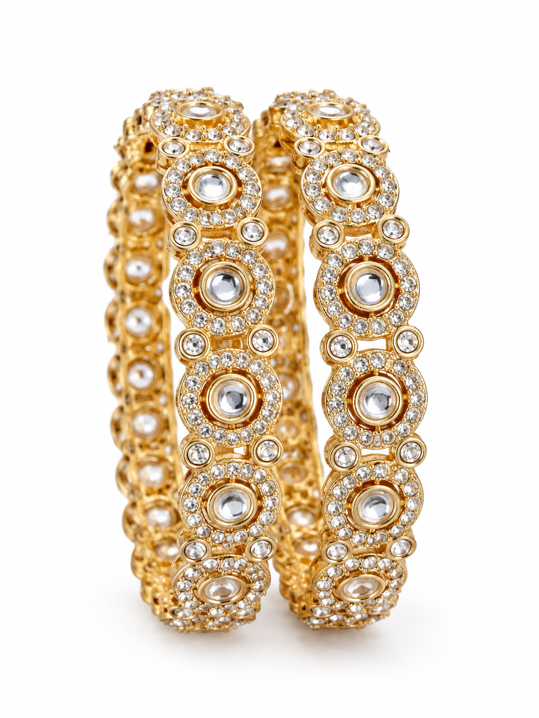 Classic Clear Kundan Halo Antique Gold Bangle Set