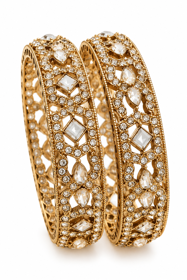 Geometric Diamond Kundan Antique Gold Bangle Set
