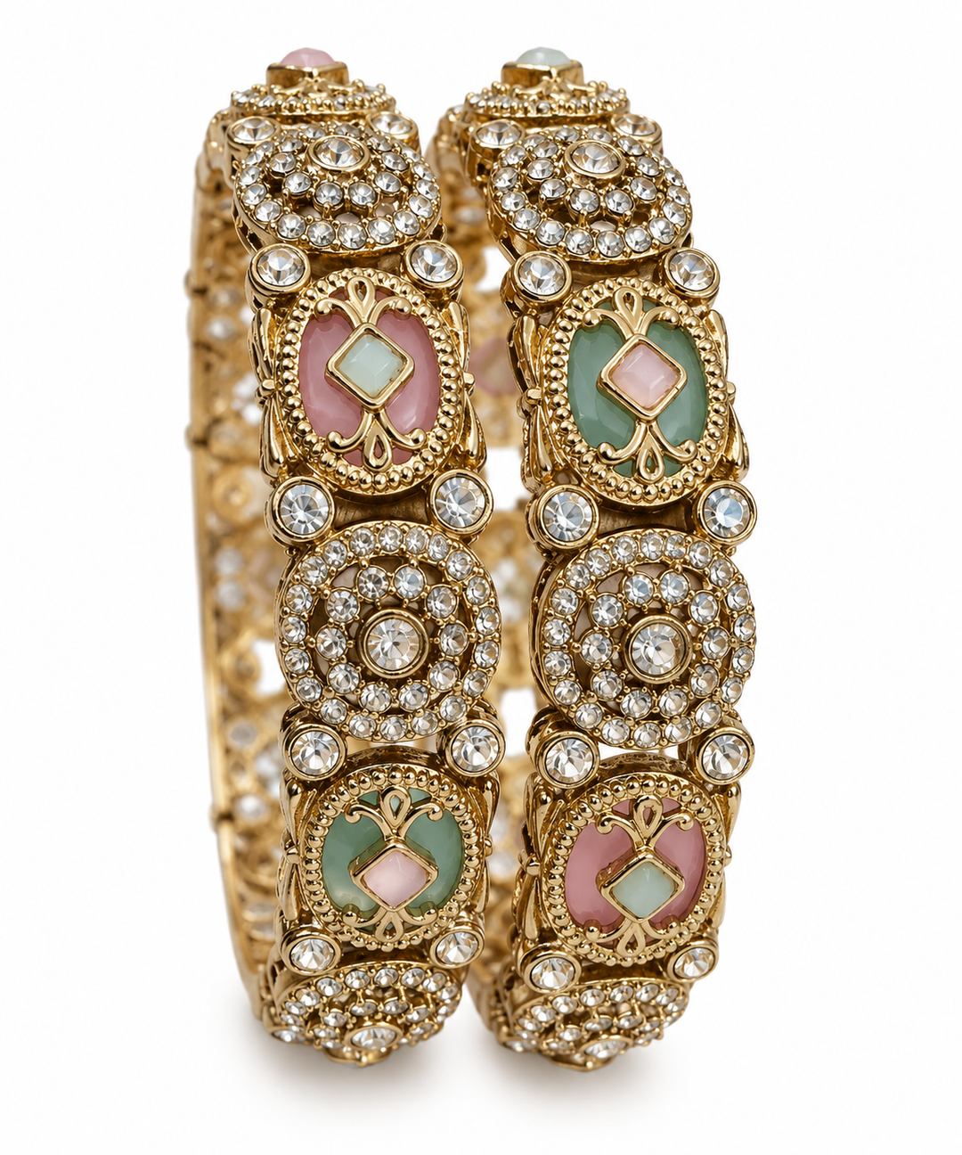 Pastel Enamel Kundan Antique Gold Bangle Set
