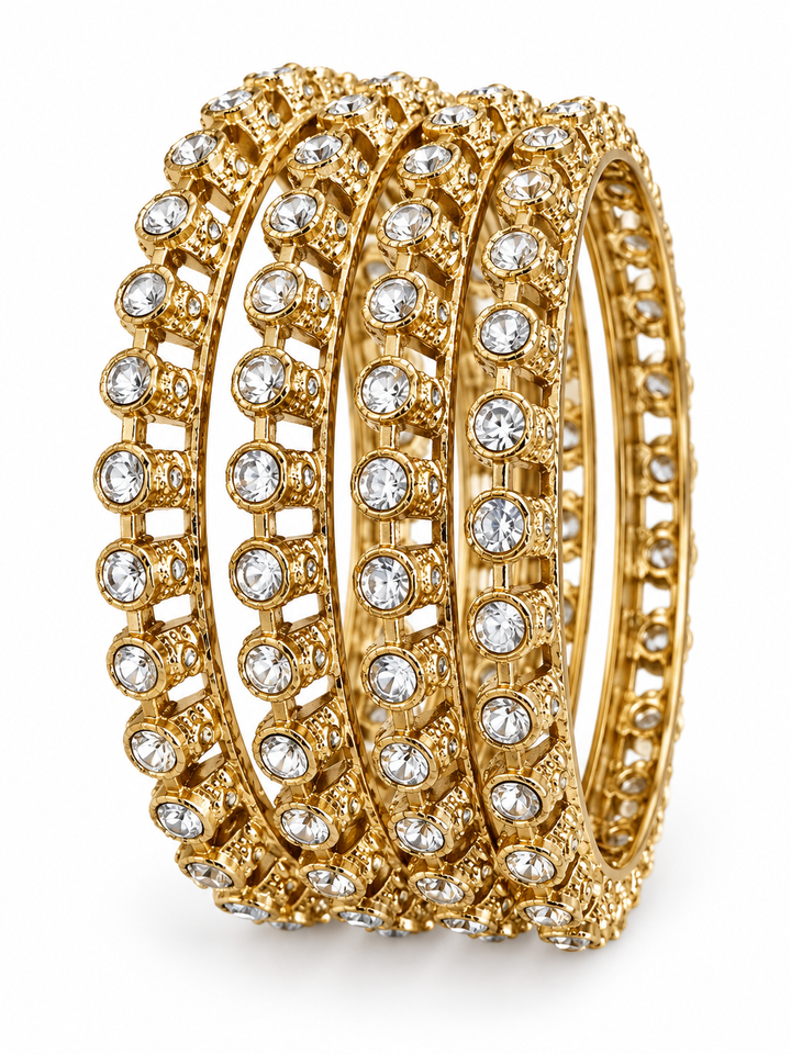 Classic Solitaire CZ Gold Mesh Bangle Set of 4