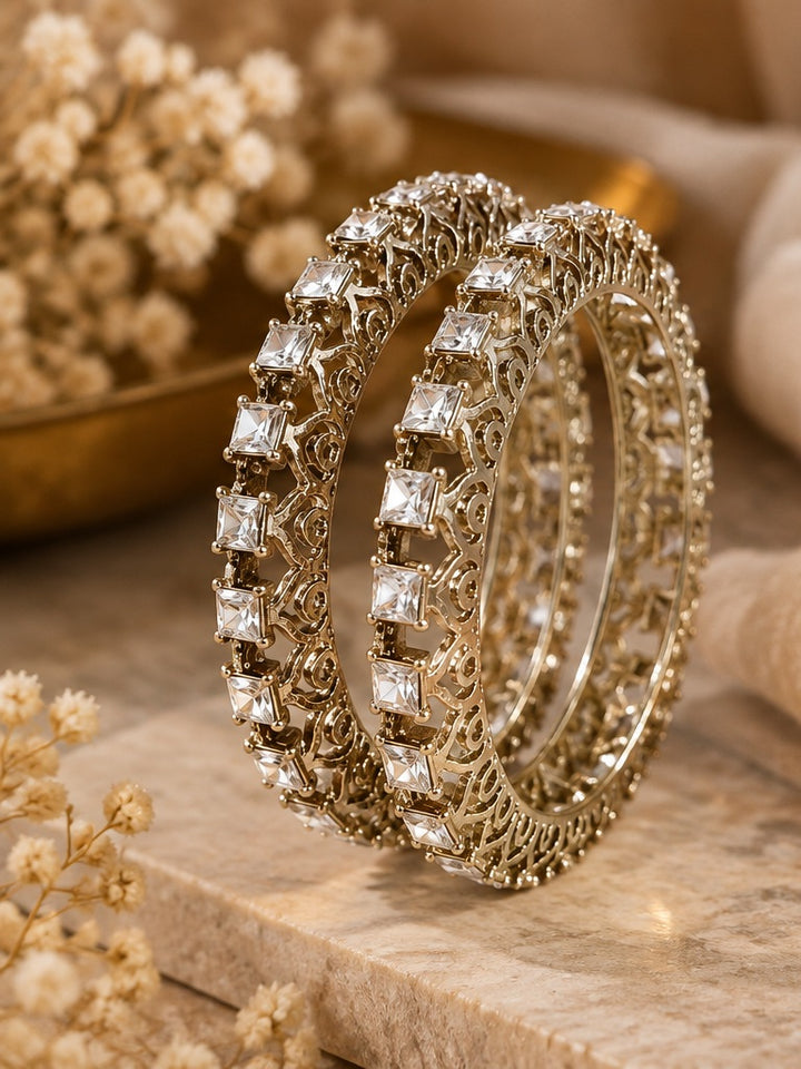 Square Princess Cut CZ Antique Gold Bangle Set