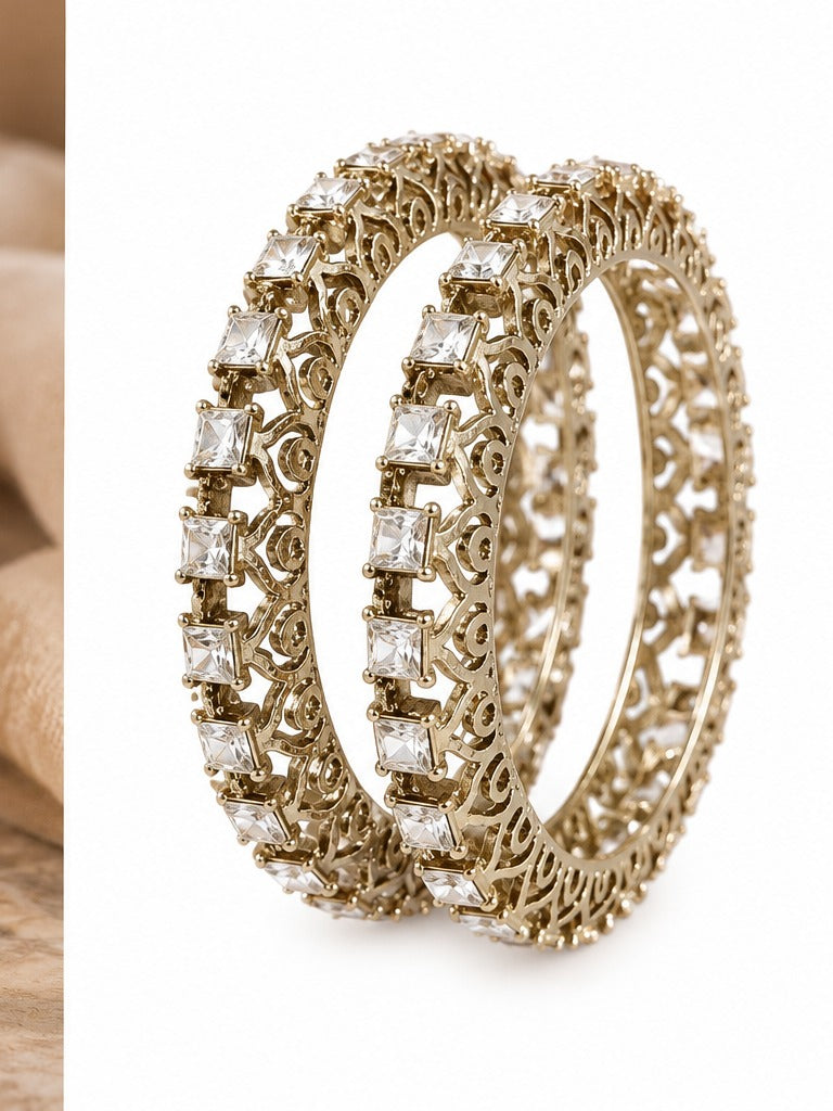 Square Princess Cut CZ Antique Gold Bangle Set
