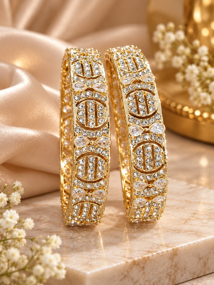 Circular Lattice Kundan Antique Gold Bangle Set