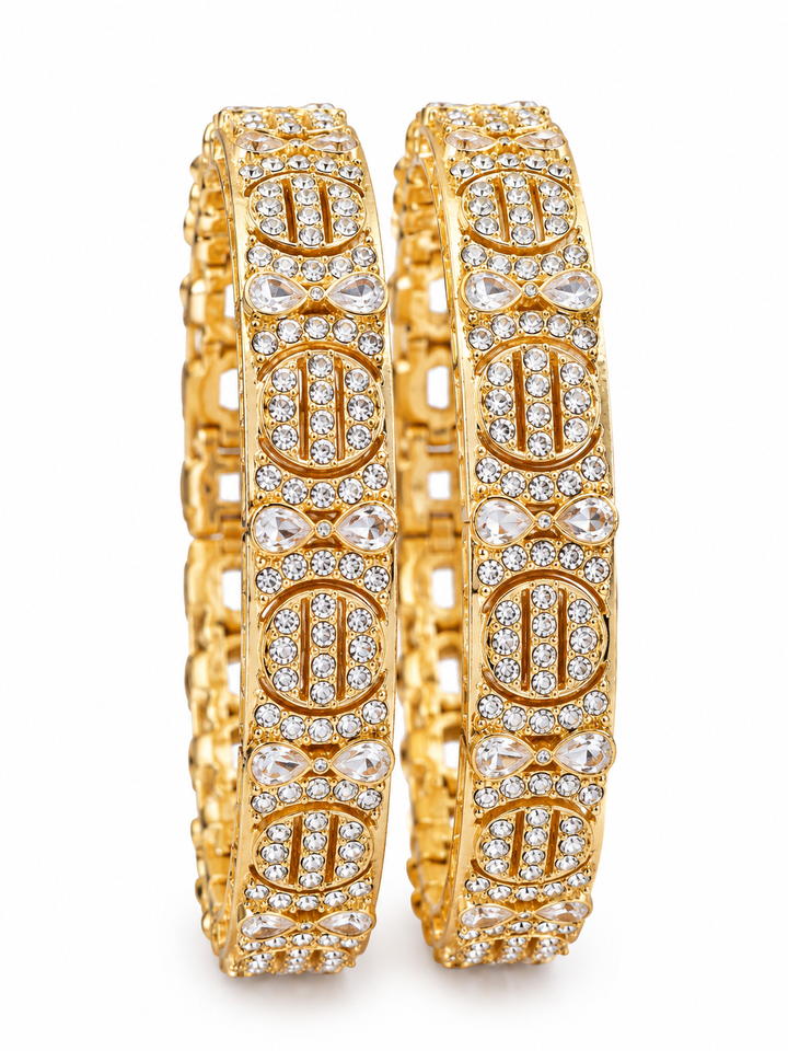 Circular Lattice Kundan Antique Gold Bangle Set