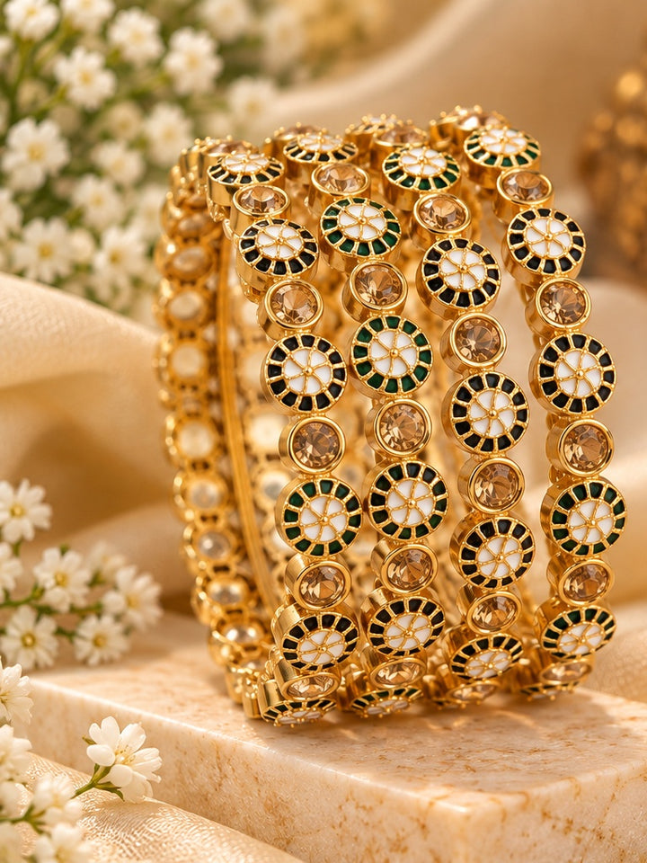 Enamel Meenakari Stone Gold Bangle Set of 4