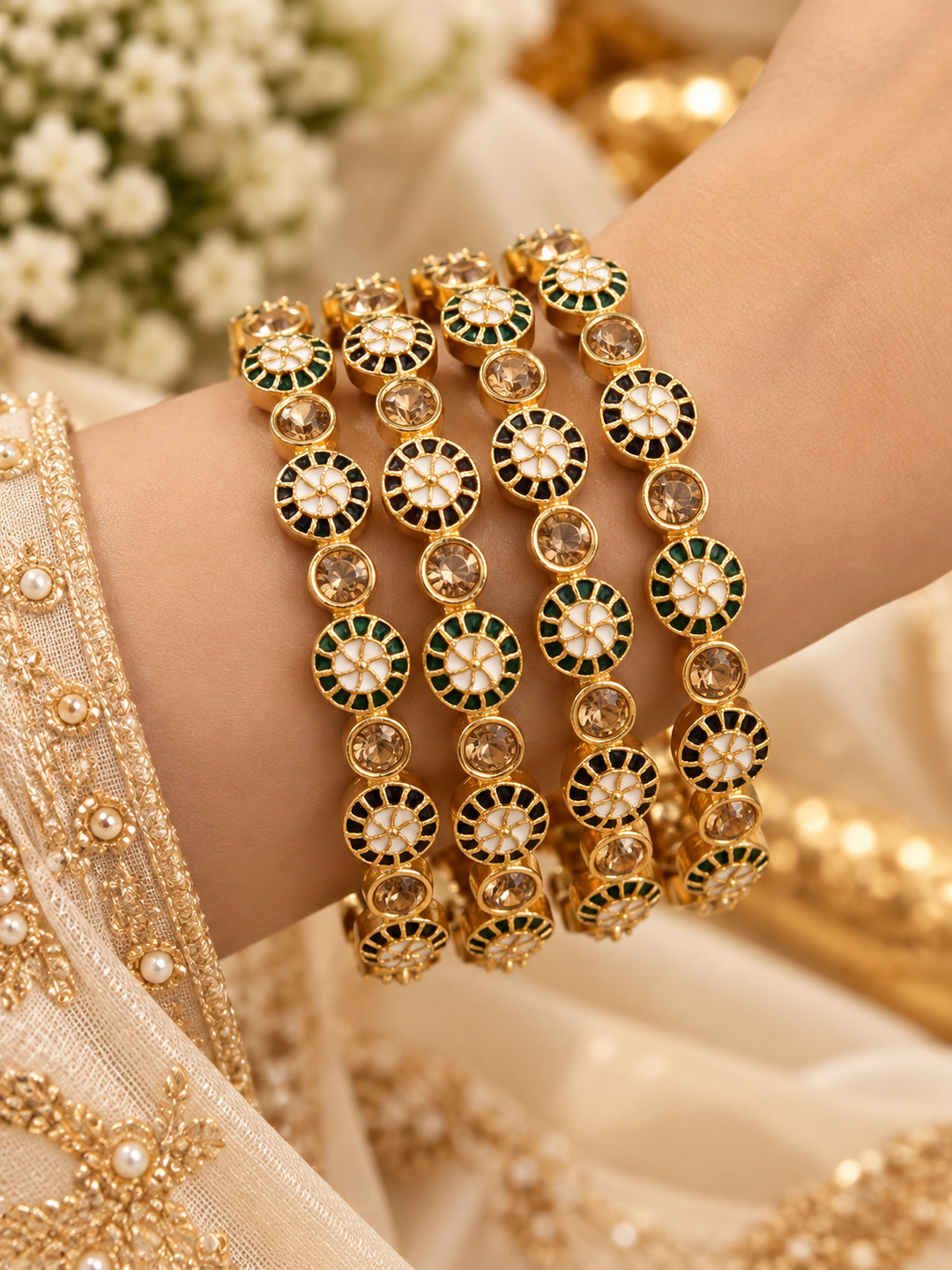 Enamel Meenakari Stone Gold Bangle Set of 4