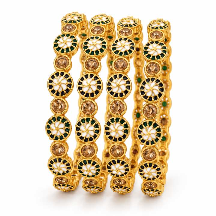 Enamel Meenakari Stone Gold Bangle Set of 4