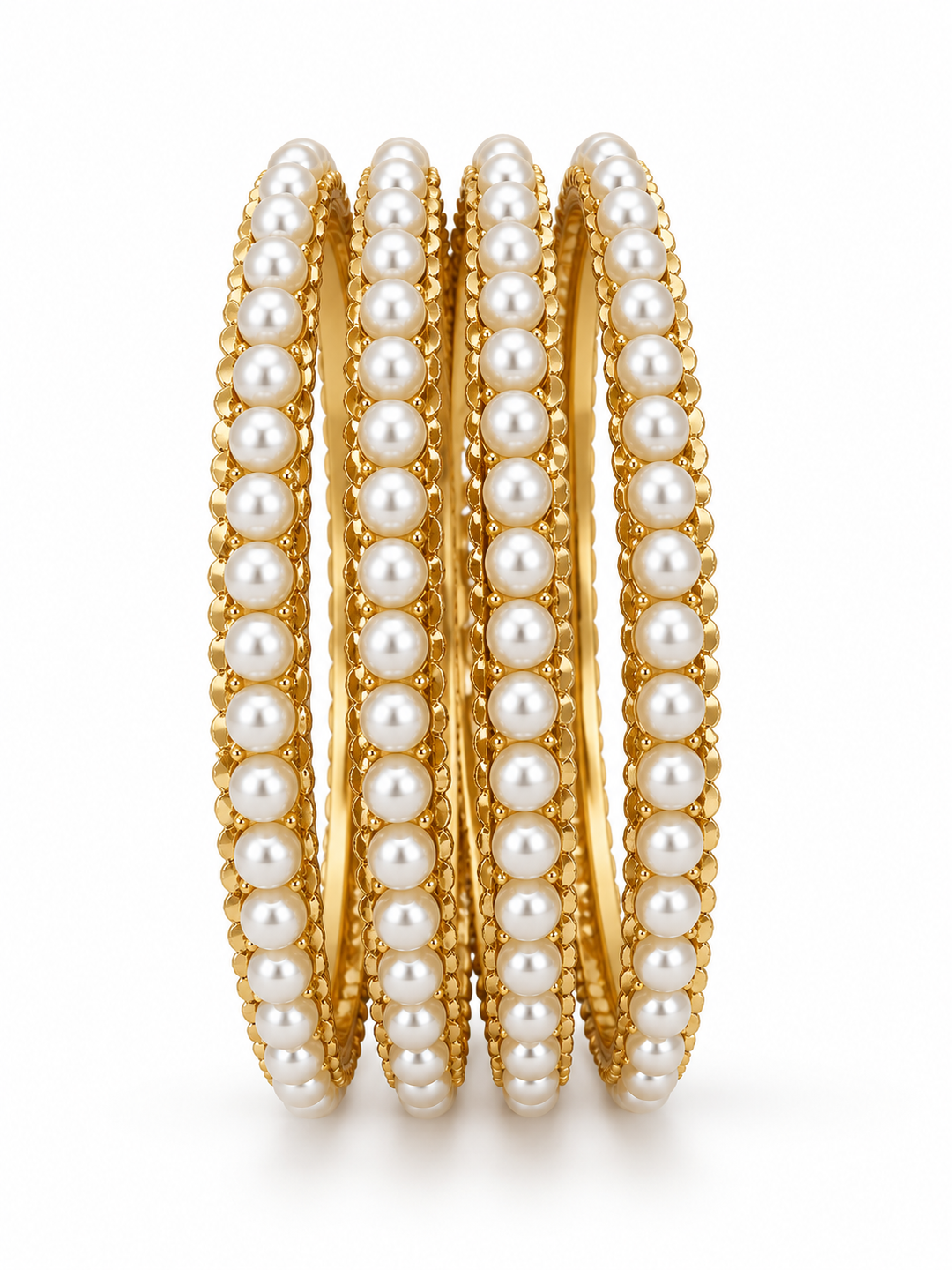 Classic Pearl Beaded Gold Rope Bangle Set of 4