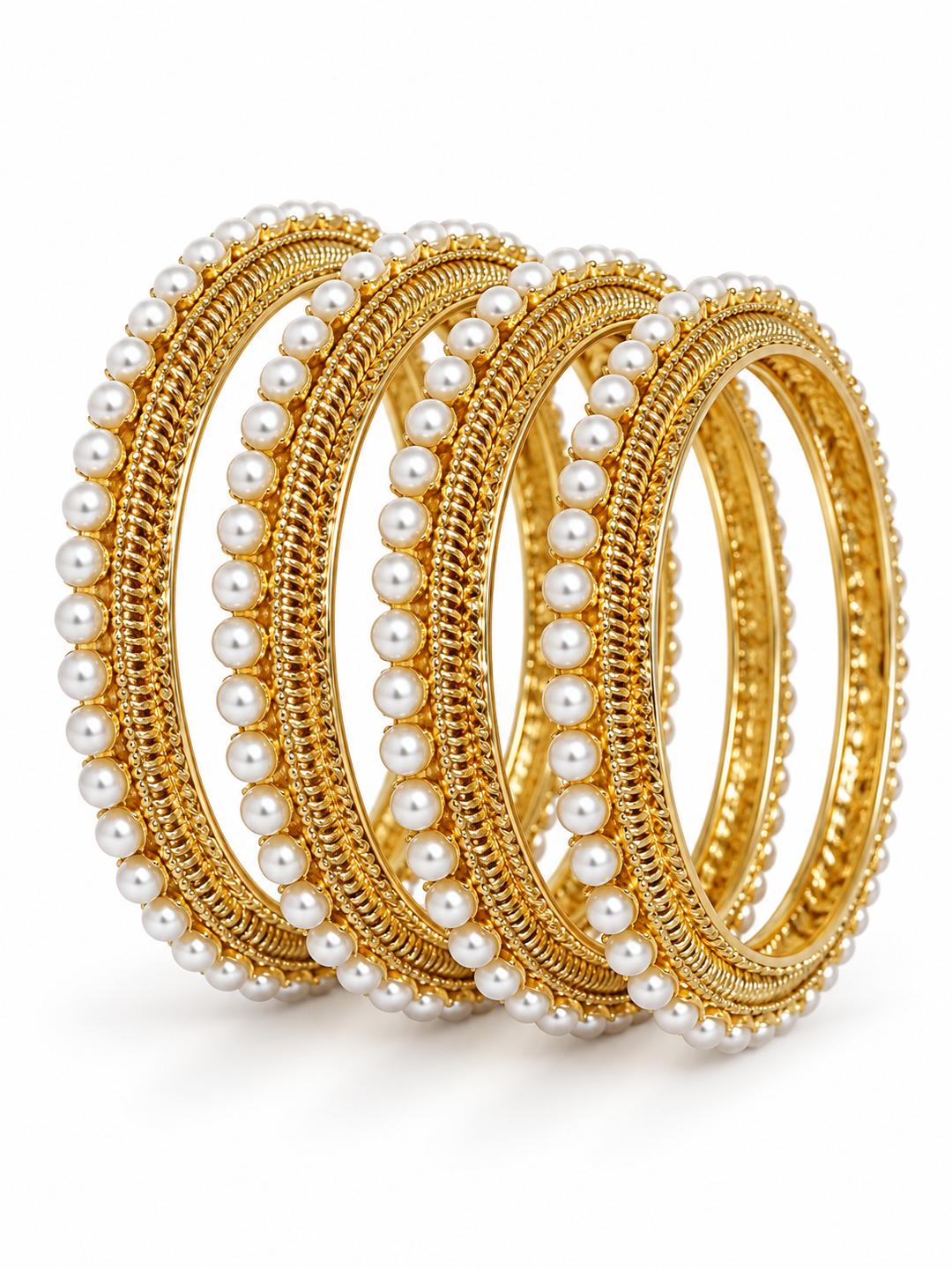 Classic Pearl Beaded Gold Rope Bangle Set of 4