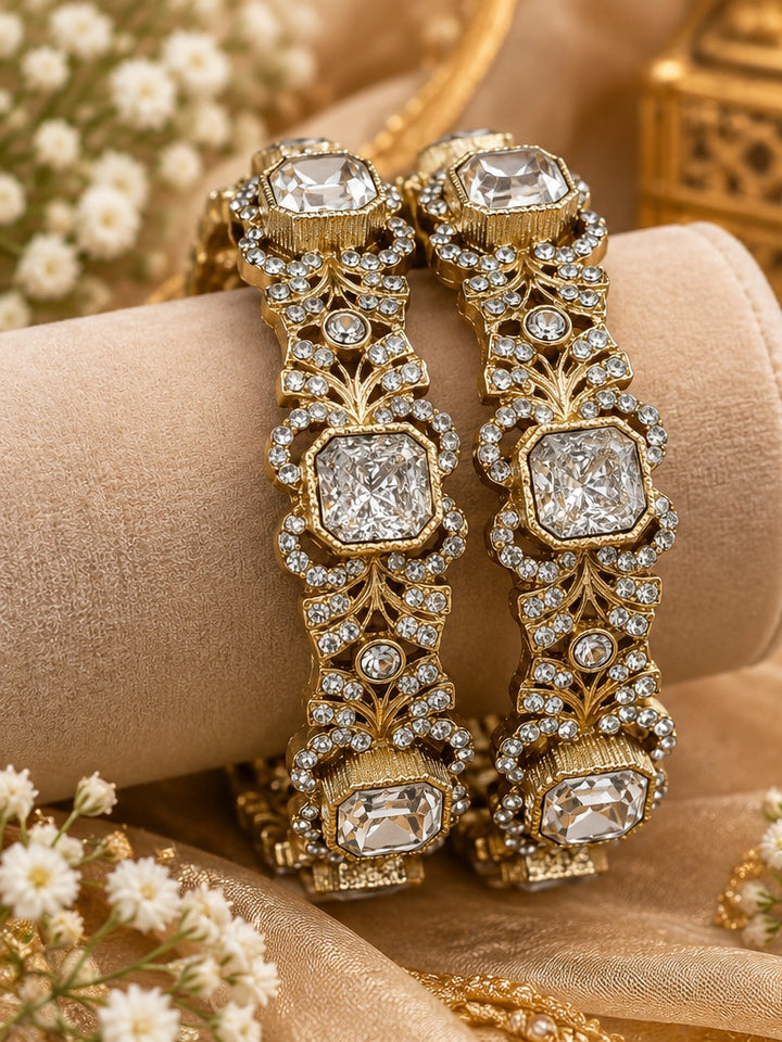 Gold-Tone Crystal Stone Bangles for Women | Party Wear Bridal Jewellery