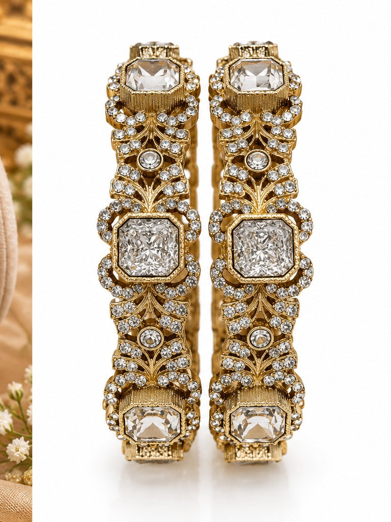 Gold-Tone Crystal Stone Bangles for Women | Party Wear Bridal Jewellery