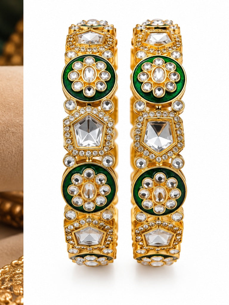 Green Meenakari Kundan Bangles for Women | Gold Tone Bridal Jewellery!