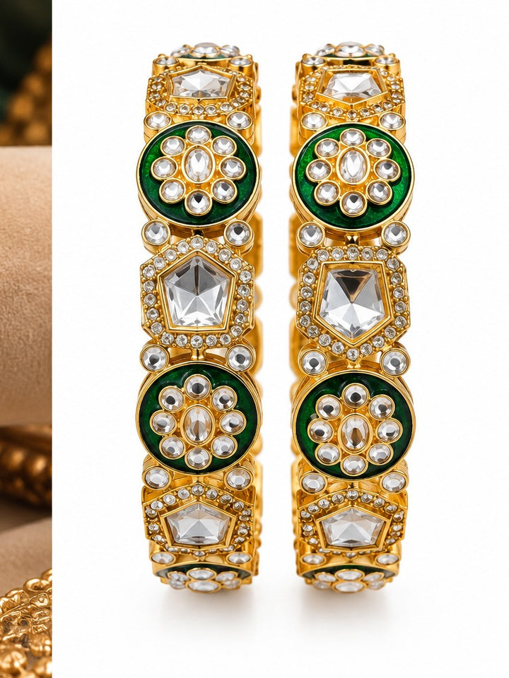 Green Meenakari Kundan Bangles for Women | Gold Tone Bridal Jewellery!