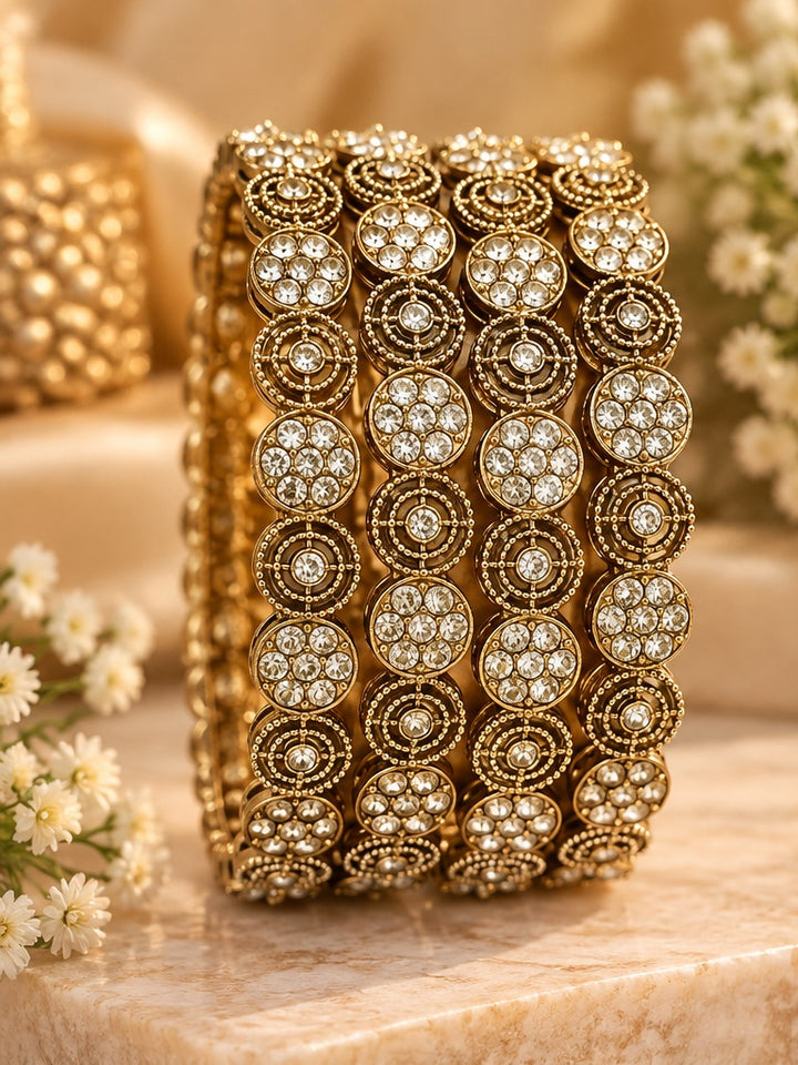 Set of 4 Gold Tone Crystal Stone Designer Bangles for Women Party Wear