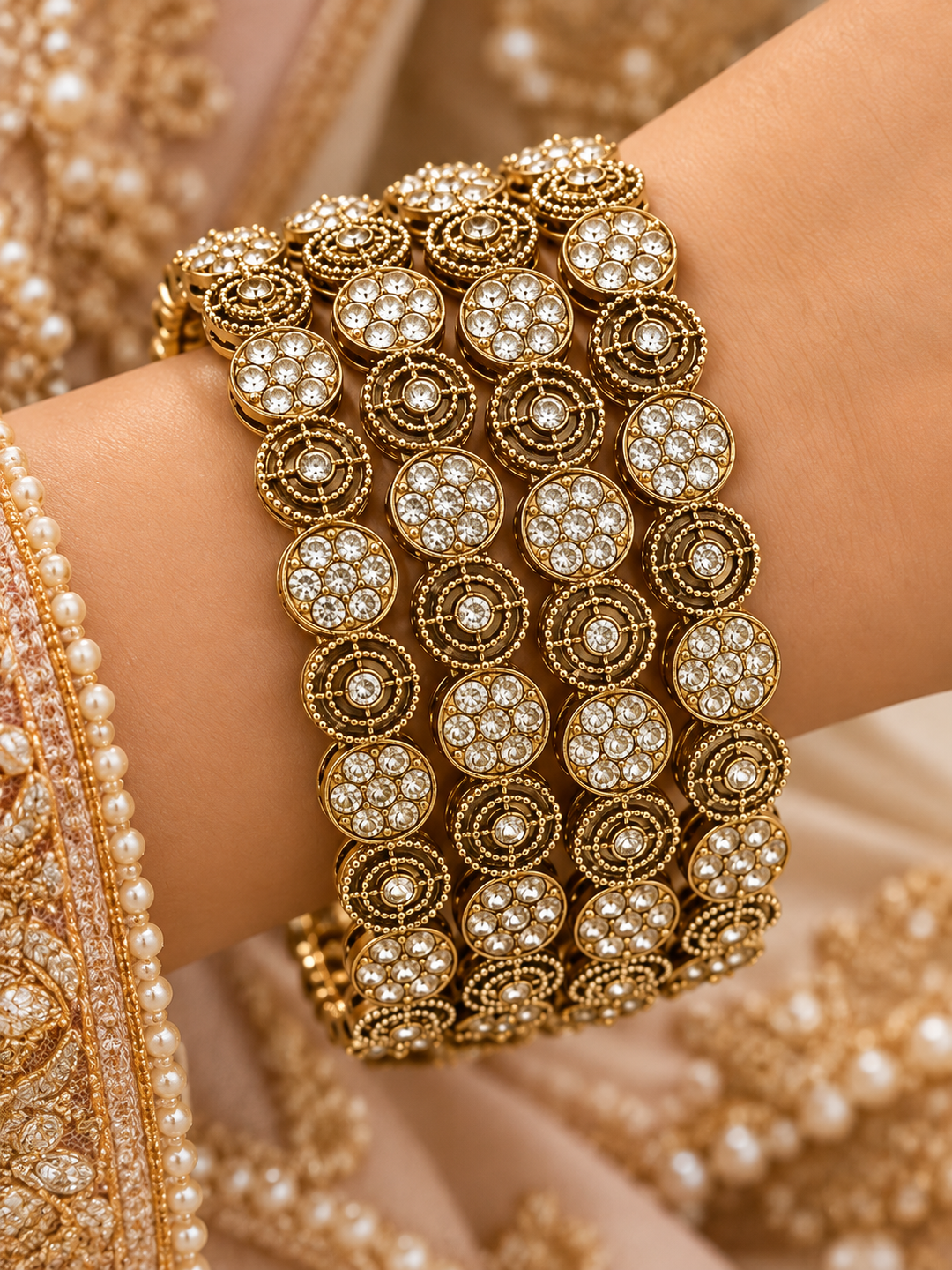 Set of 4 Gold Tone Crystal Stone Designer Bangles for Women Party Wear