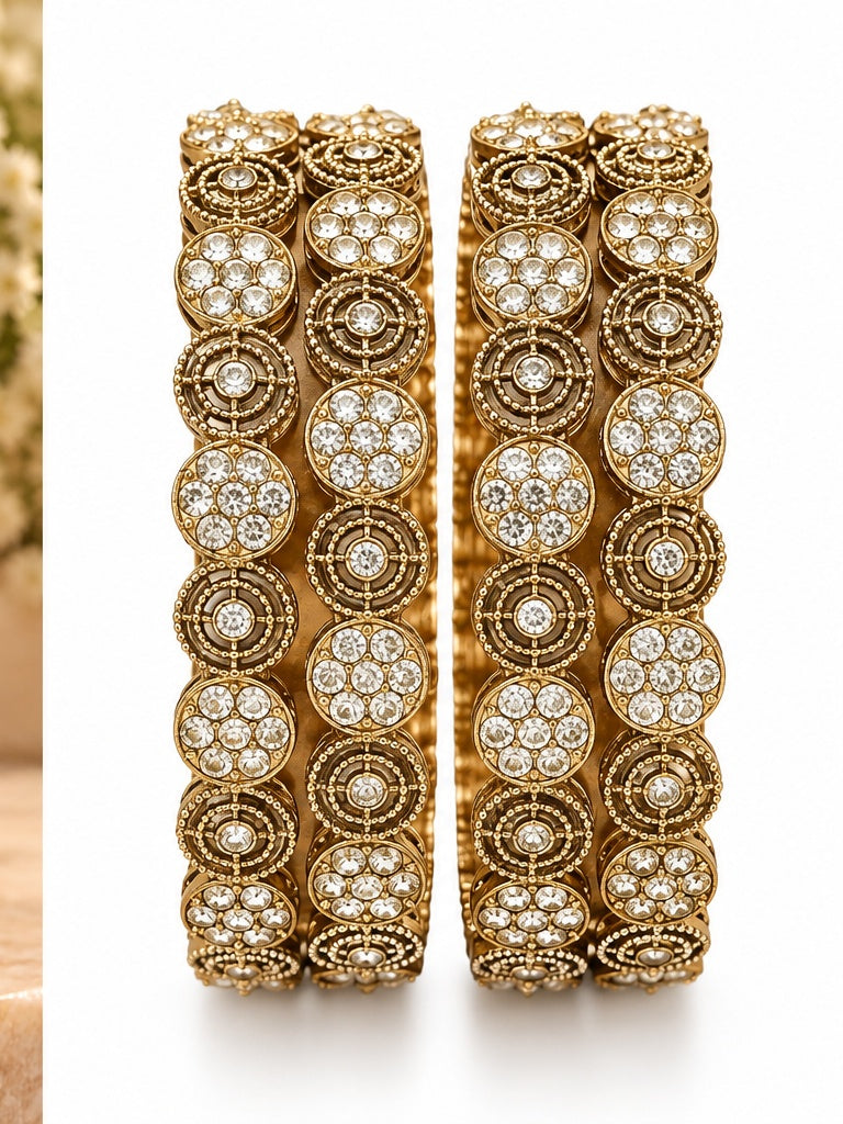 Set of 4 Gold Tone Crystal Stone Designer Bangles for Women Party Wear