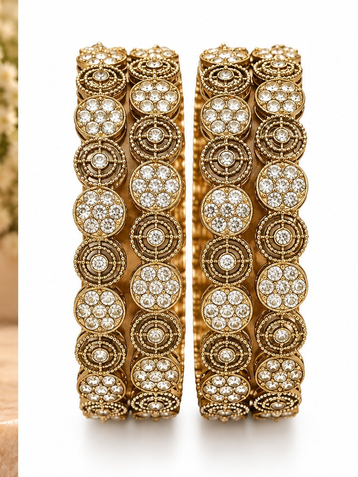 Set of 4 Gold Tone Crystal Stone Designer Bangles for Women Party Wear