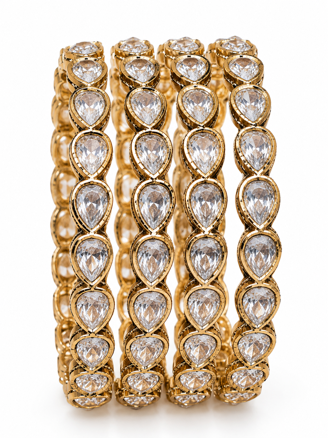 Set of 4 Gold Tone Teardrop Crystal Bangles for Women Party Wear Style