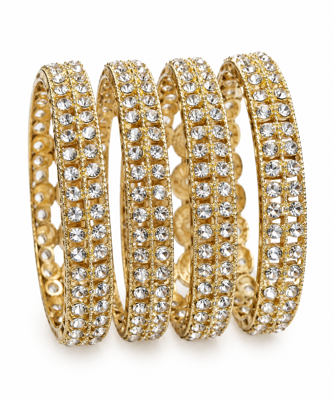 Set of 4 Gold Plated American Diamond AD Bangles for Women Traditional Bridal Crystal Chudi Set