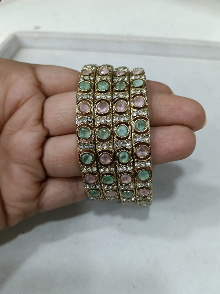 Pastel Stone AD Gold Plated Bangles SET OF 4 Bridal Chudi
