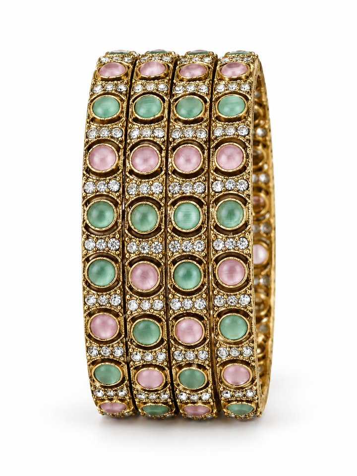 Pastel Stone AD Gold Plated Bangles SET OF 4 Bridal Chudi