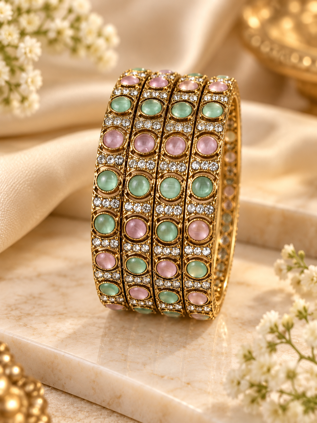 Pastel Stone AD Gold Plated Bangles SET OF 4 Bridal Chudi