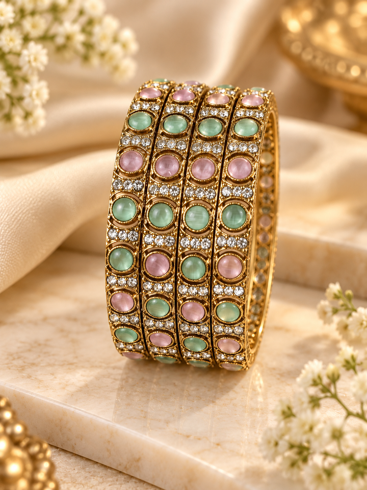 Pastel Stone AD Gold Plated Bangles SET OF 4 Bridal Chudi