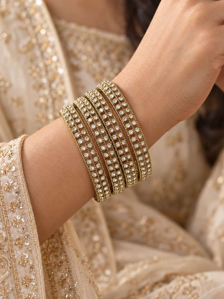 Gold Plated American Diamond AD Bangles SET OF 4 Bridal Chudi