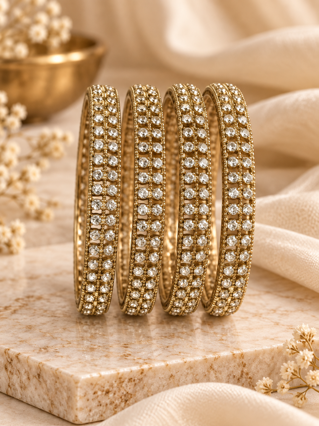 Gold Plated American Diamond AD Bangles SET OF 4 Bridal Chudi