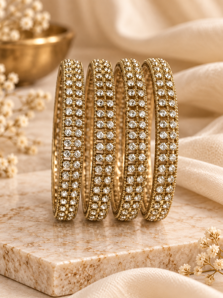 Gold Plated American Diamond AD Bangles SET OF 4 Bridal Chudi