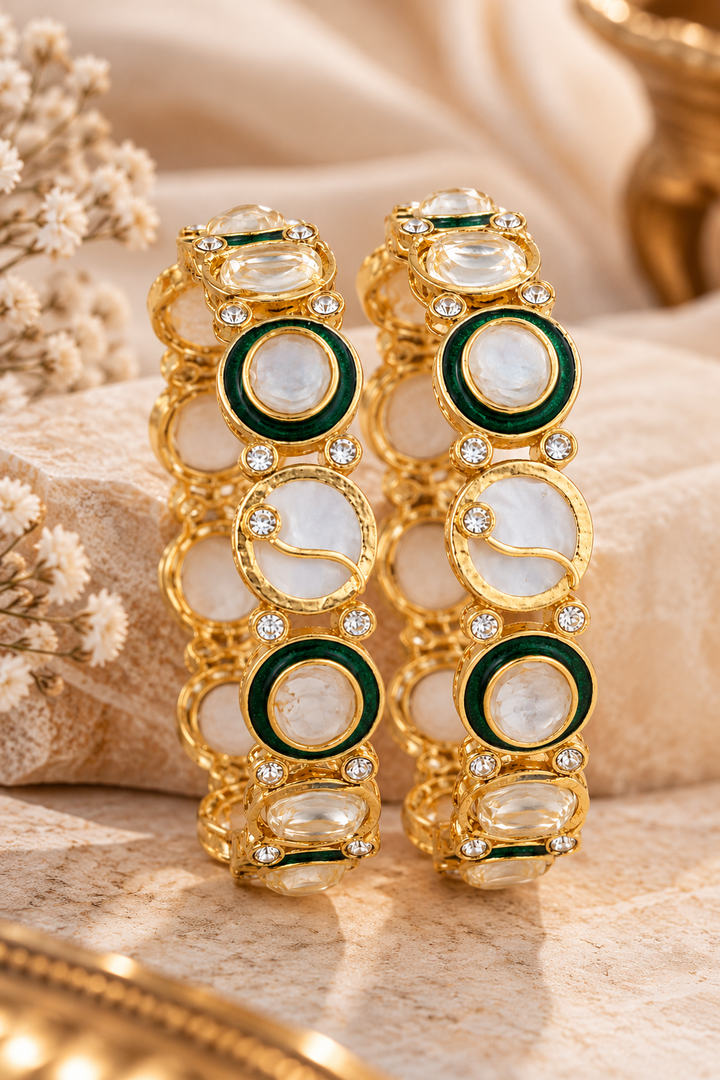 Green Meenakari Kundan Kada Bangles Set For Women