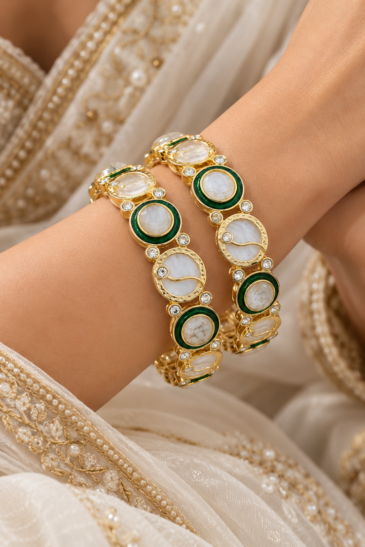 Green Meenakari Kundan Kada Bangles Set For Women