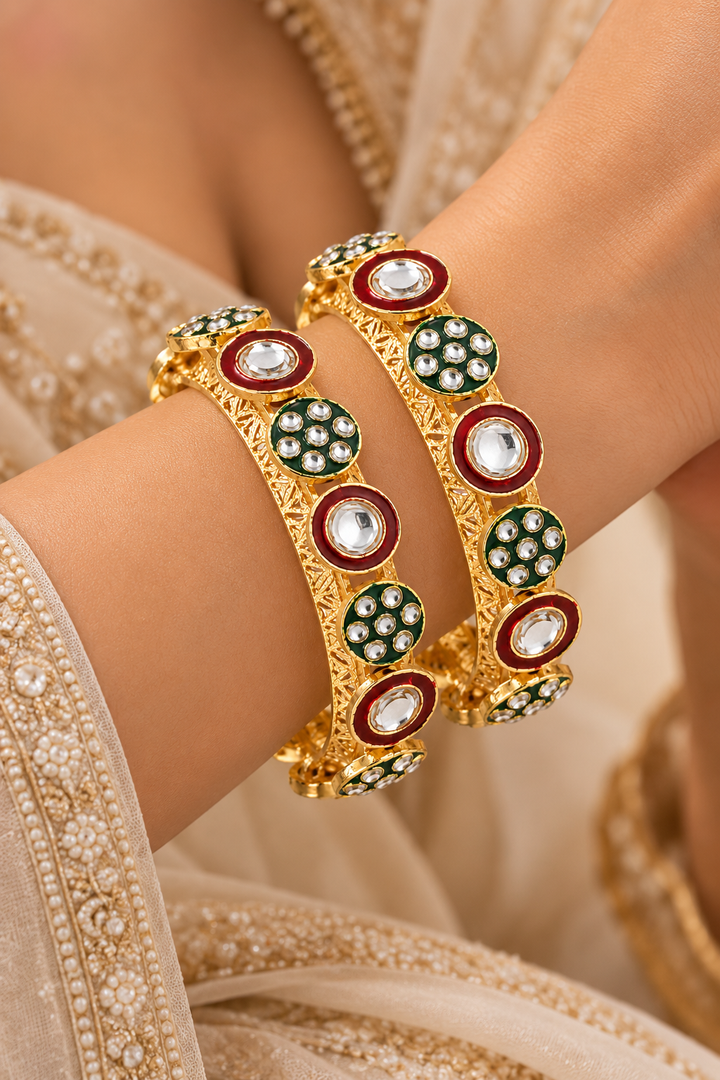 Red & Green Meenakari Kundan Bangle Set
