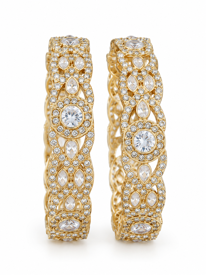 Gold Plated CZ American Diamond Bridal Bangle Set