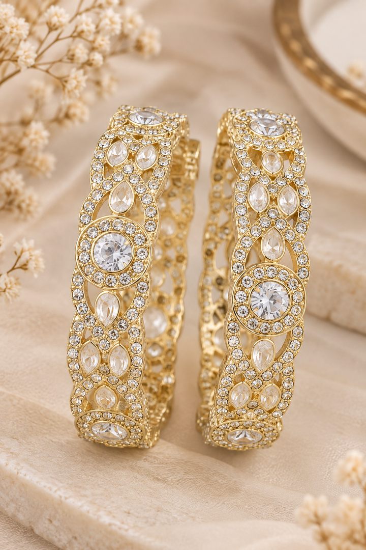 Gold Plated CZ American Diamond Bridal Bangle Set