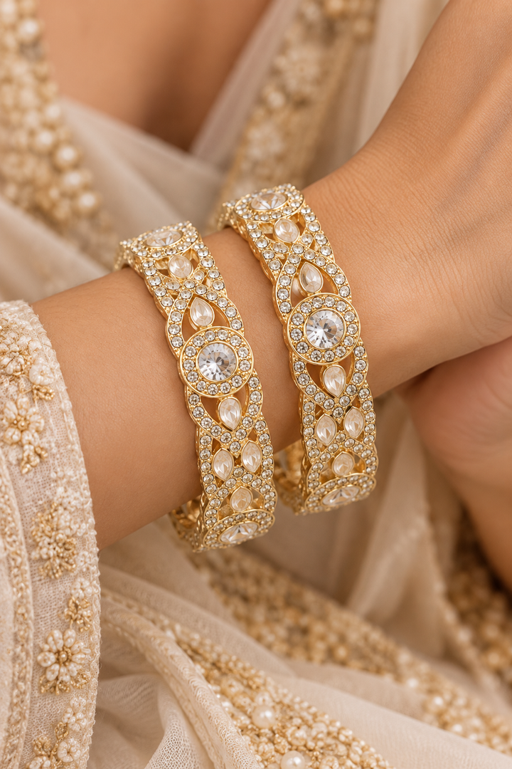 Gold Plated CZ American Diamond Bridal Bangle Set