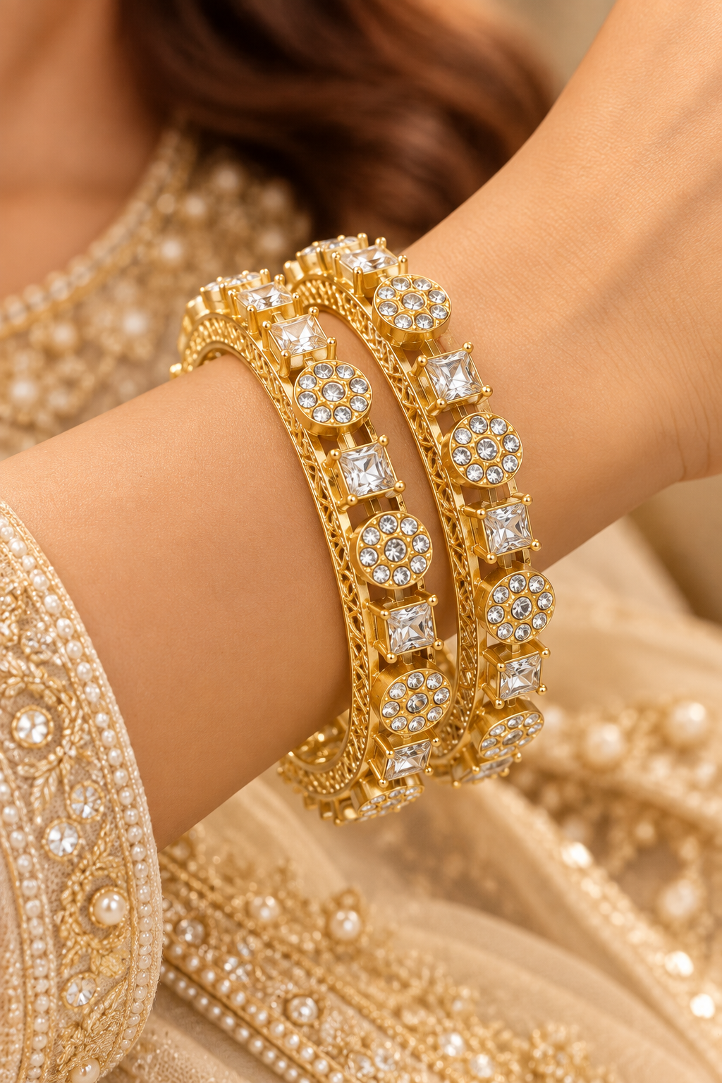 Gold Plated CZ Bridal Bangle Set