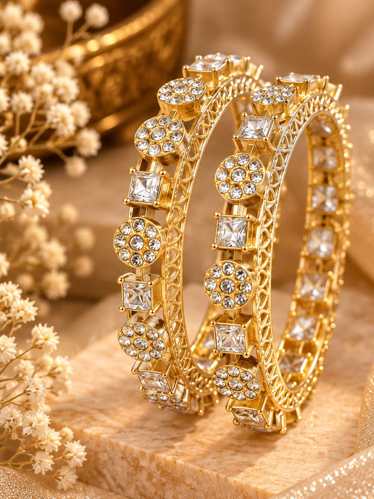 Gold Plated CZ Bridal Bangle Set
