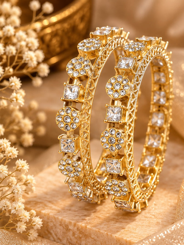 Gold Plated CZ Bridal Bangle Set